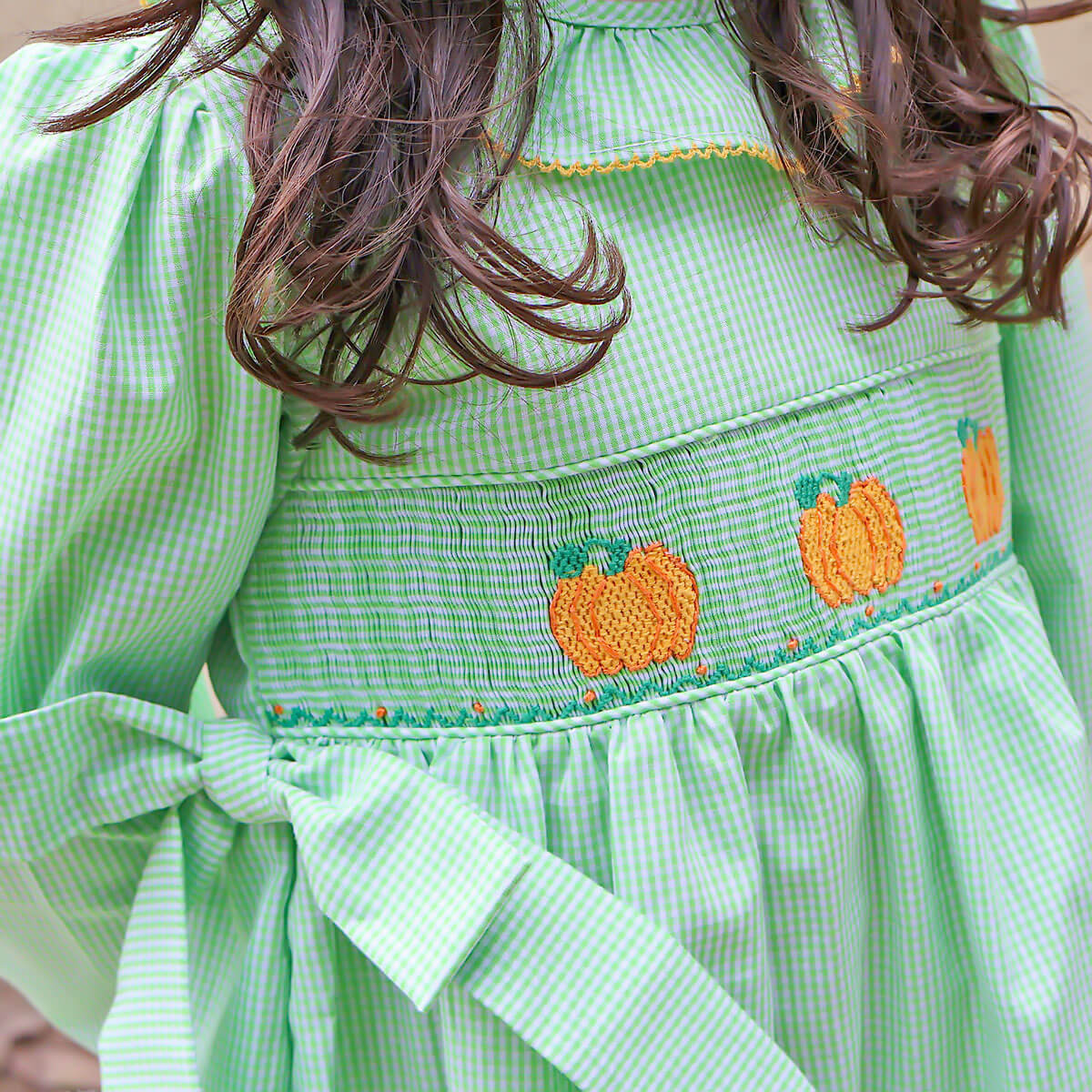 Perfect Pumpkin Green Gingham Smocked Beverly Dress