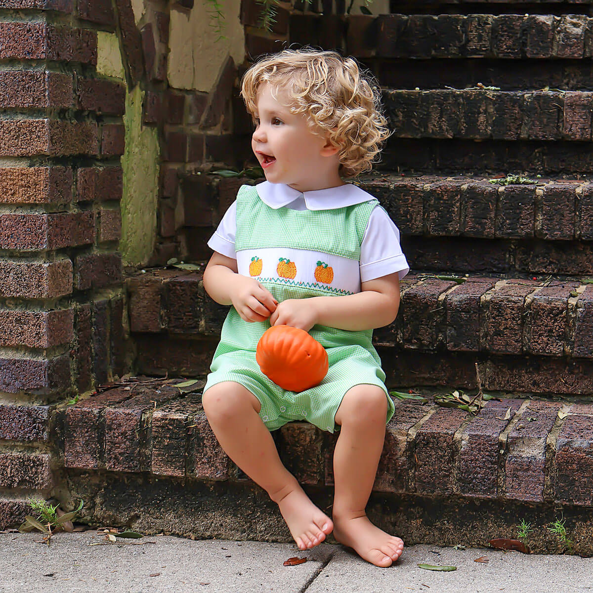 Perfect Pumpkin Green Gingham Smocked Jon Jon