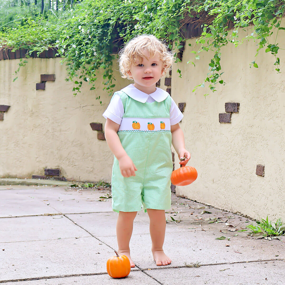 Perfect Pumpkin Green Gingham Smocked Jon Jon