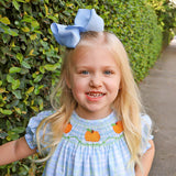 Pumpkin Smocked Blue & Green Plaid Bishop Dress