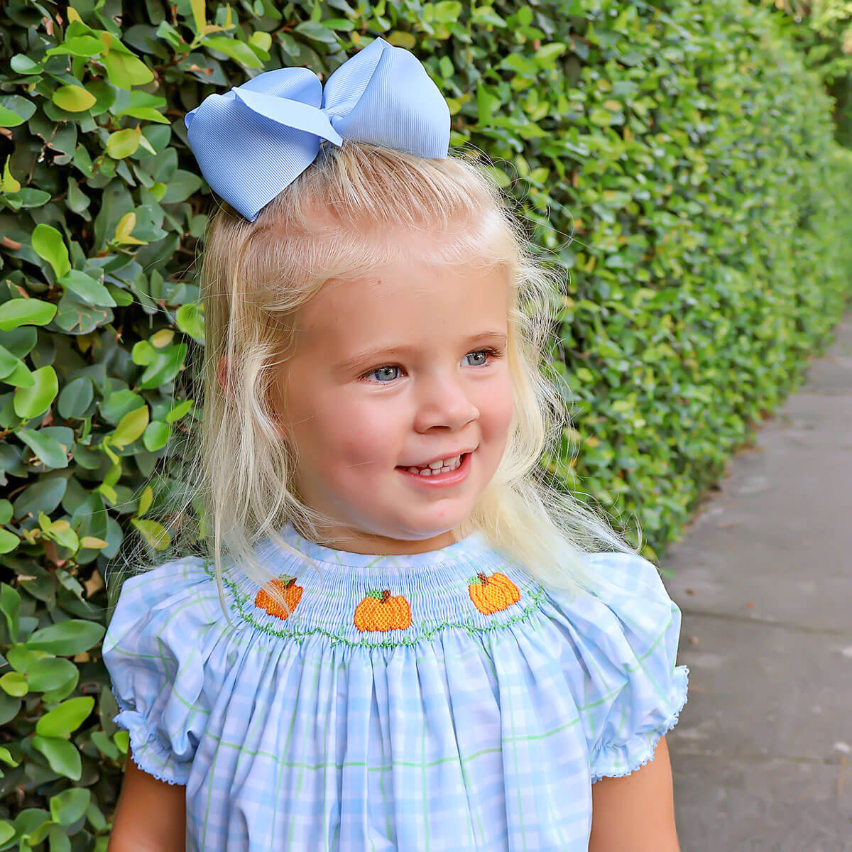 Pumpkin Smocked Blue & Green Plaid Bishop Bubble