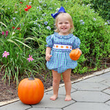 Hello Pumpkin Embroidered Blue & Green Gingham Bubble