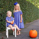 Pumpkin Smocked Navy Blue Windowpane Bishop Dress