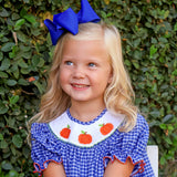 Pumpkin Smocked Navy Blue Windowpane Bishop Dress