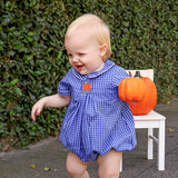 Pumpkin Smocked Navy Blue Windowpane Collared Bubble