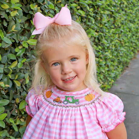 Pumpkin Hayride Pink Check Smocked Bishop Bubble