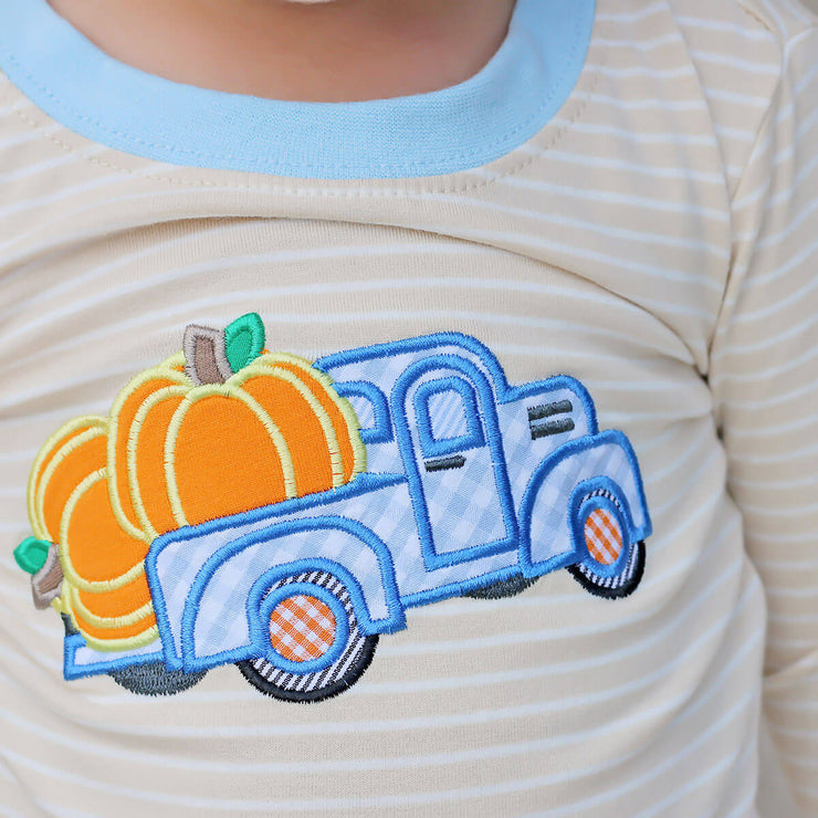 Fall Pumpkin Harvest Truck Tan Stripe Pajamas
