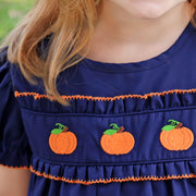 Pumpkin Please Embroidered Navy Dress