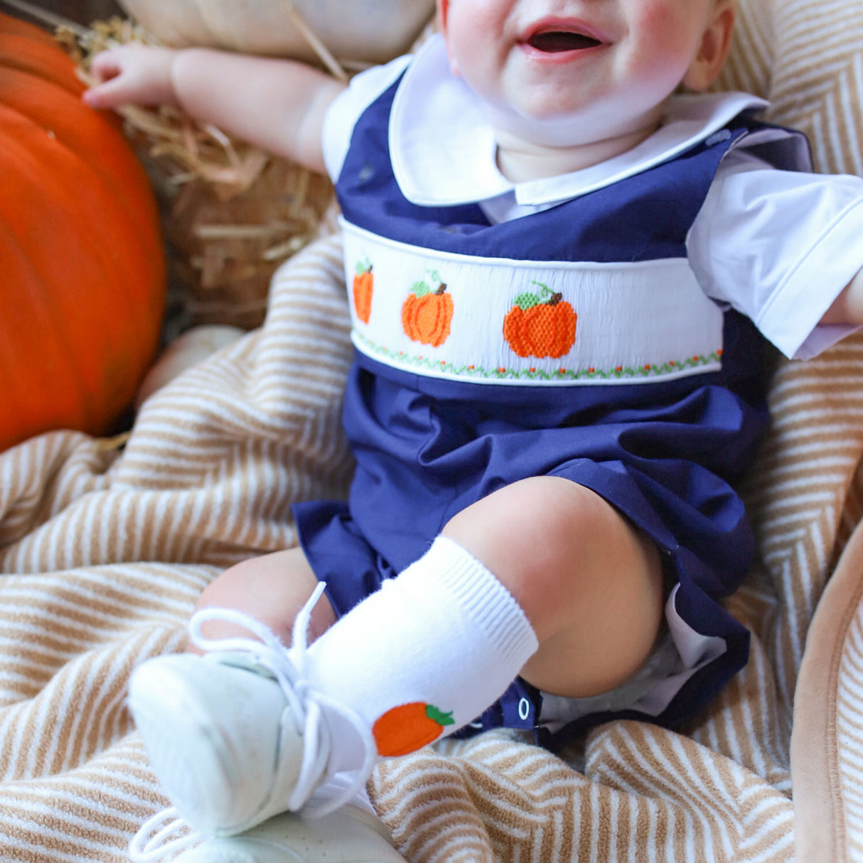 Pumpkin Embroidered Knee High Socks