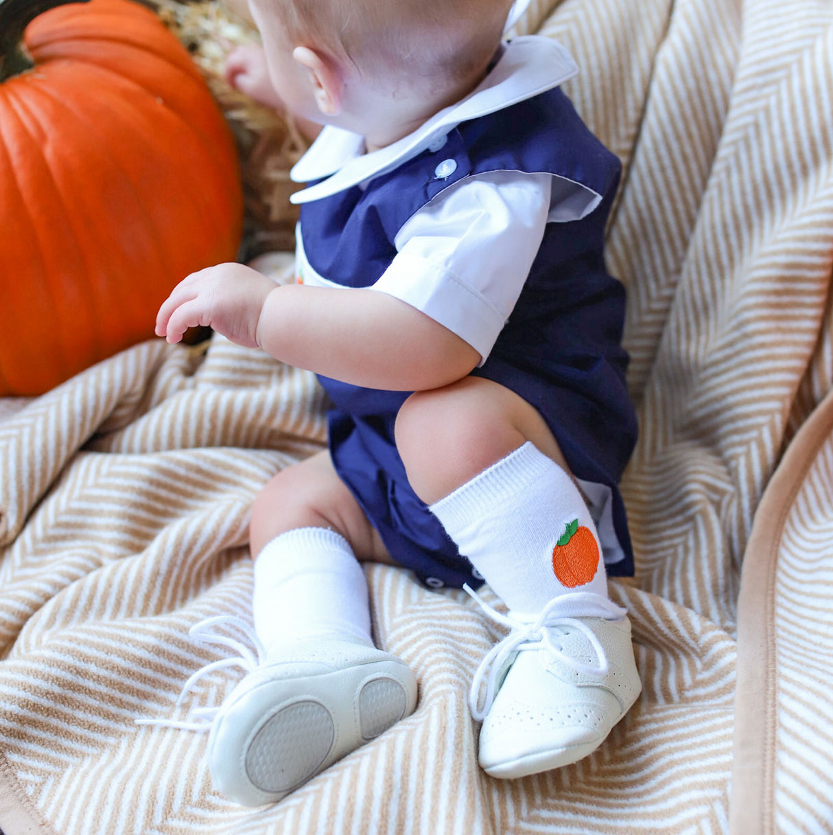 Pumpkin Embroidered Knee High Socks