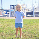 Nautical Adventure Light Blue Stripe Terry Polo Short Set