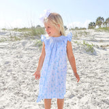Nautical Blue Sailboat Smocked Angel Sleeve Dress