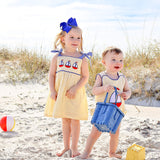 Newport Sailboat Yellow Gingham Aubree Dress