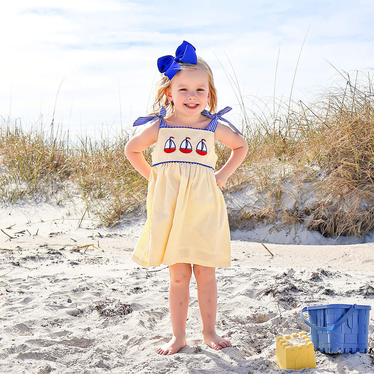 Newport Sailboat Yellow Gingham Aubree Dress