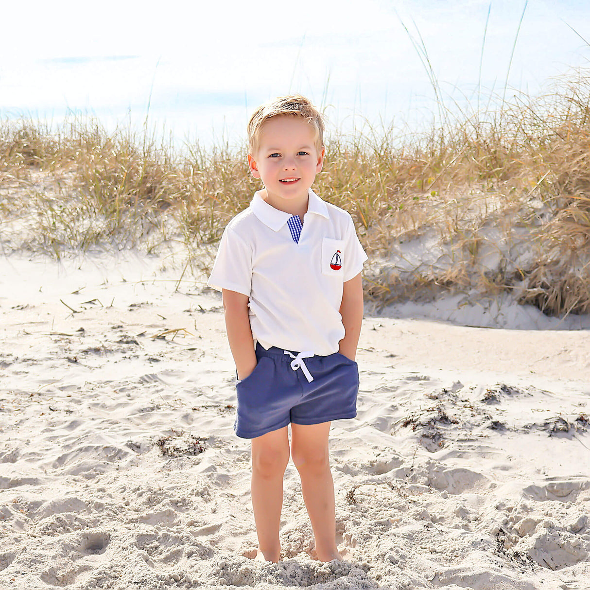 Newport Sailboat Blue Terry Polo Short Set