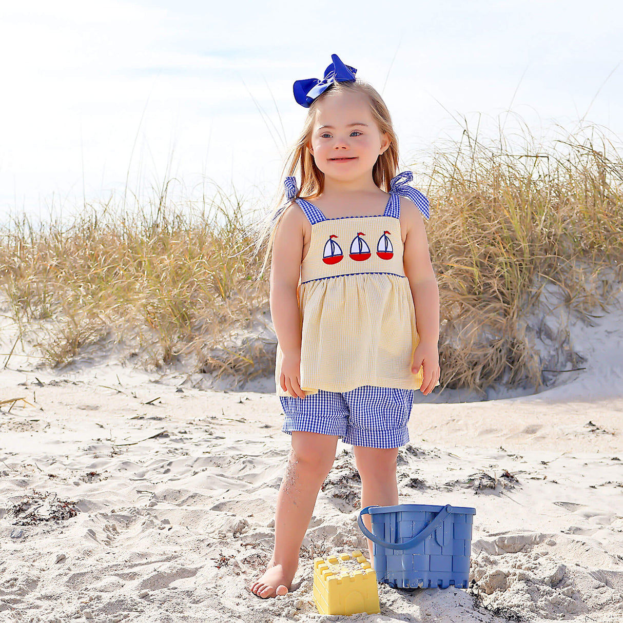 Newport Sailboat Yellow Gingham Aubree Short Set