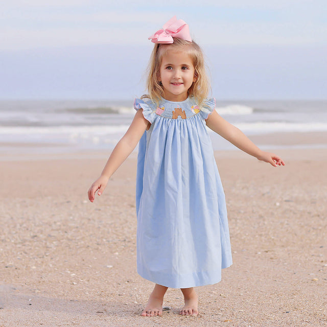 Beach Baby Light Blue Smocked Angel Sleeve Dress by Southern Sunshine - Girls Dresses - 7 Beach Baby Light Blue Smocked Angel Sleeve Dress by Southern Sunshine - Girls Dresses - 7