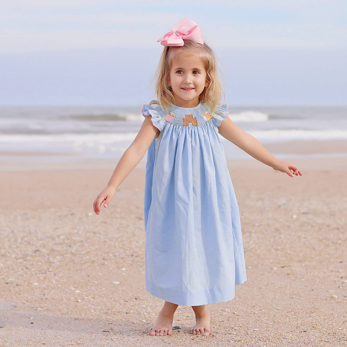 Beach Baby Light Blue Smocked Angel Sleeve Dress