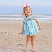 Beach Baby Mint Smocked Angel Sleeve Bubble