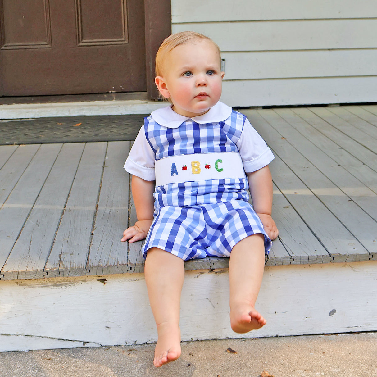 School Ready Smocked Blue Plaid Jon Jon