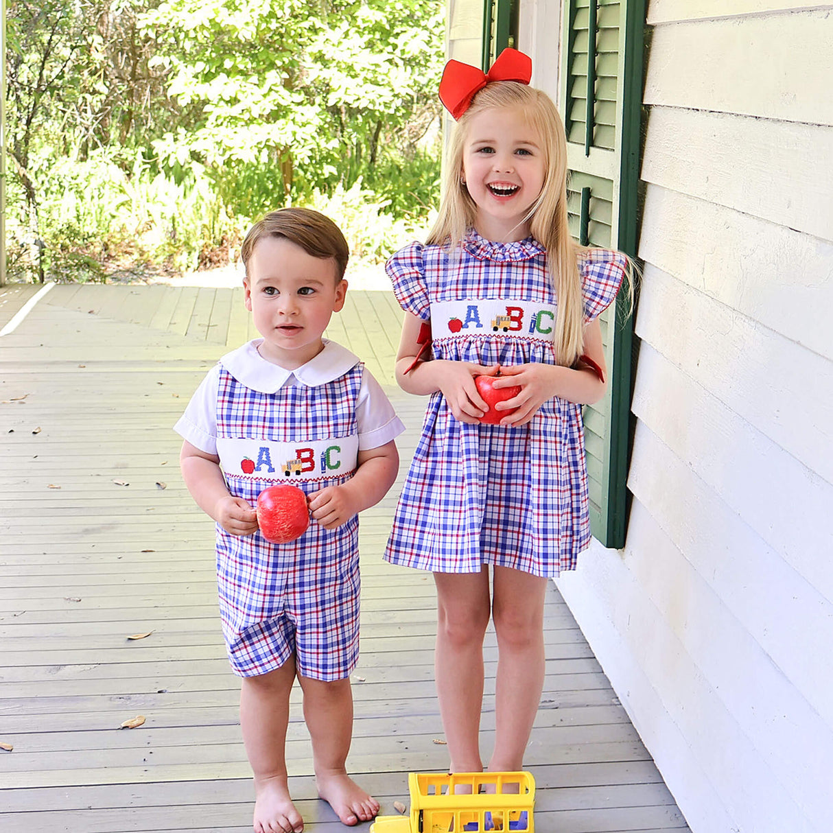 School Days Smocked Navy Plaid Jon Jon