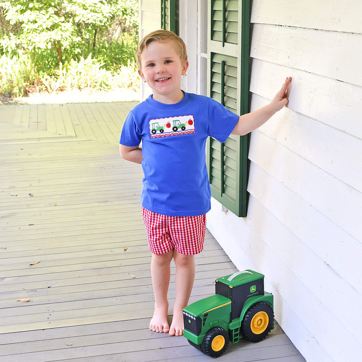 Bright School Year Smocked Red Gingham Short Set