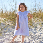 Seashell Treasure Blue Smocked  Angel Sleeve Dress