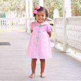 Shamrock Embroidered Pink Gingham Jane Dress