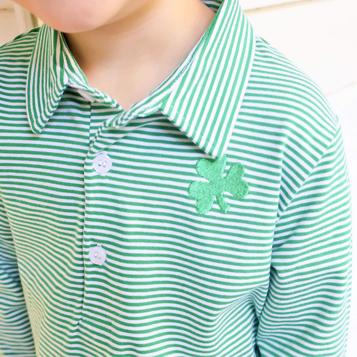 Shamrock Embroidered Green Stripe Polo