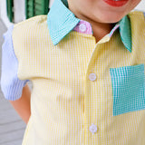 Rainbow Gingham Button Down Short Set