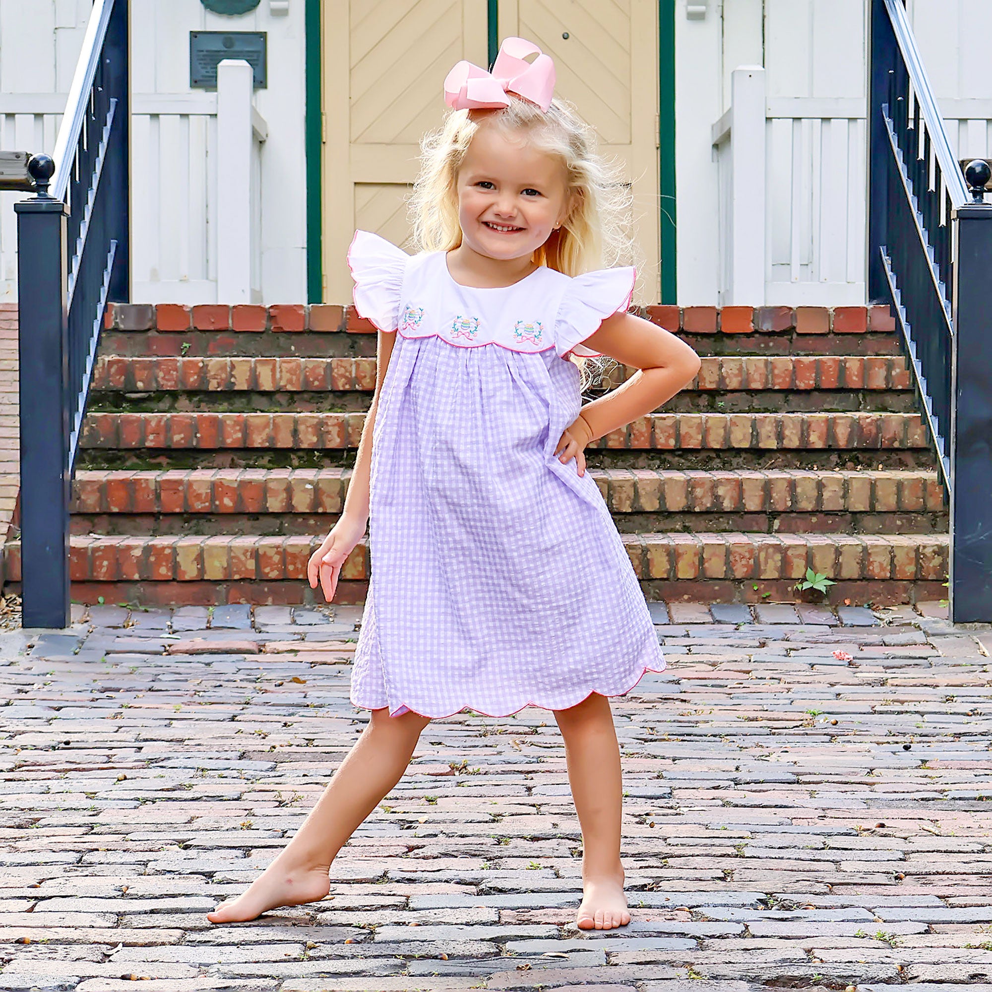 purple and white gingham dress Ruffle Dress