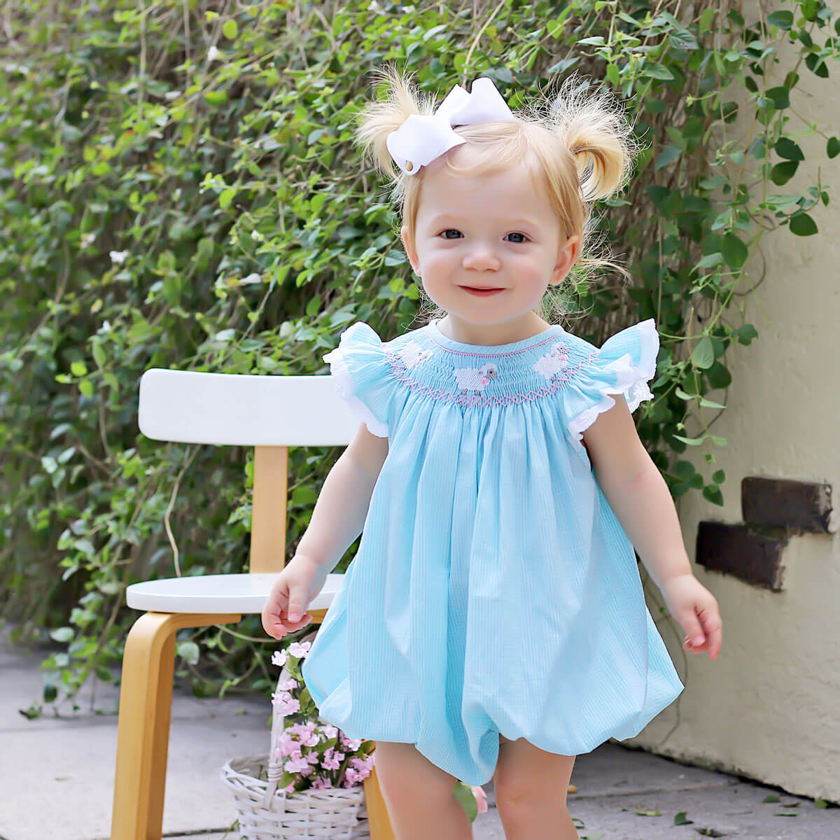 Baby Lamb Smocked Mint Bubble – Classic Whimsy - Main Image