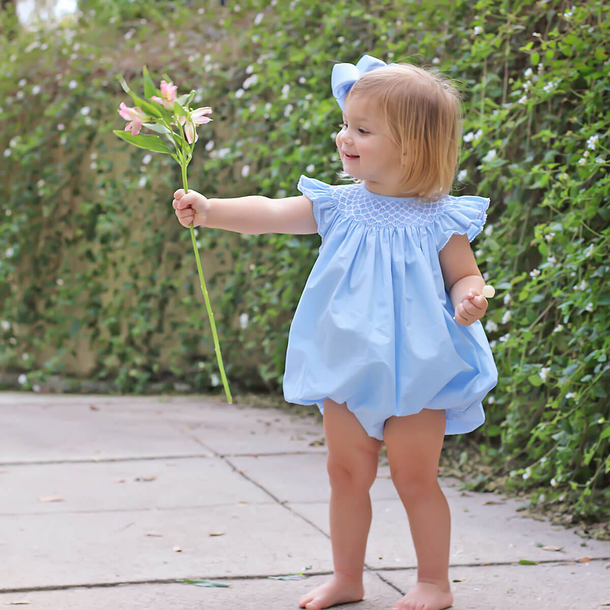 Shine Like A Pearl Blue Smocked Bubble by Classic Whimsy - Girls Bubbles - Light Blue 2T Shine Like A Pearl Blue Smocked Bubble by Classic Whimsy - Girls Bubbles - Light Blue 2T