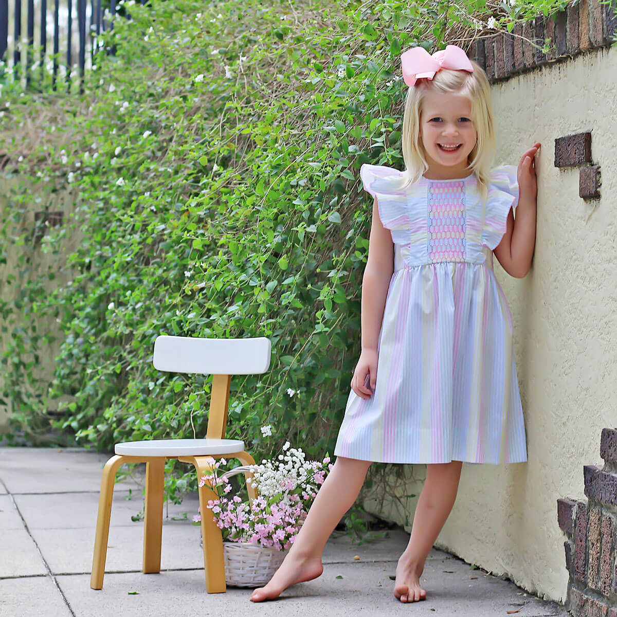 Spring Love Stripe Smocked Rachel Dress by Classic Whimsy - Girls Dresses