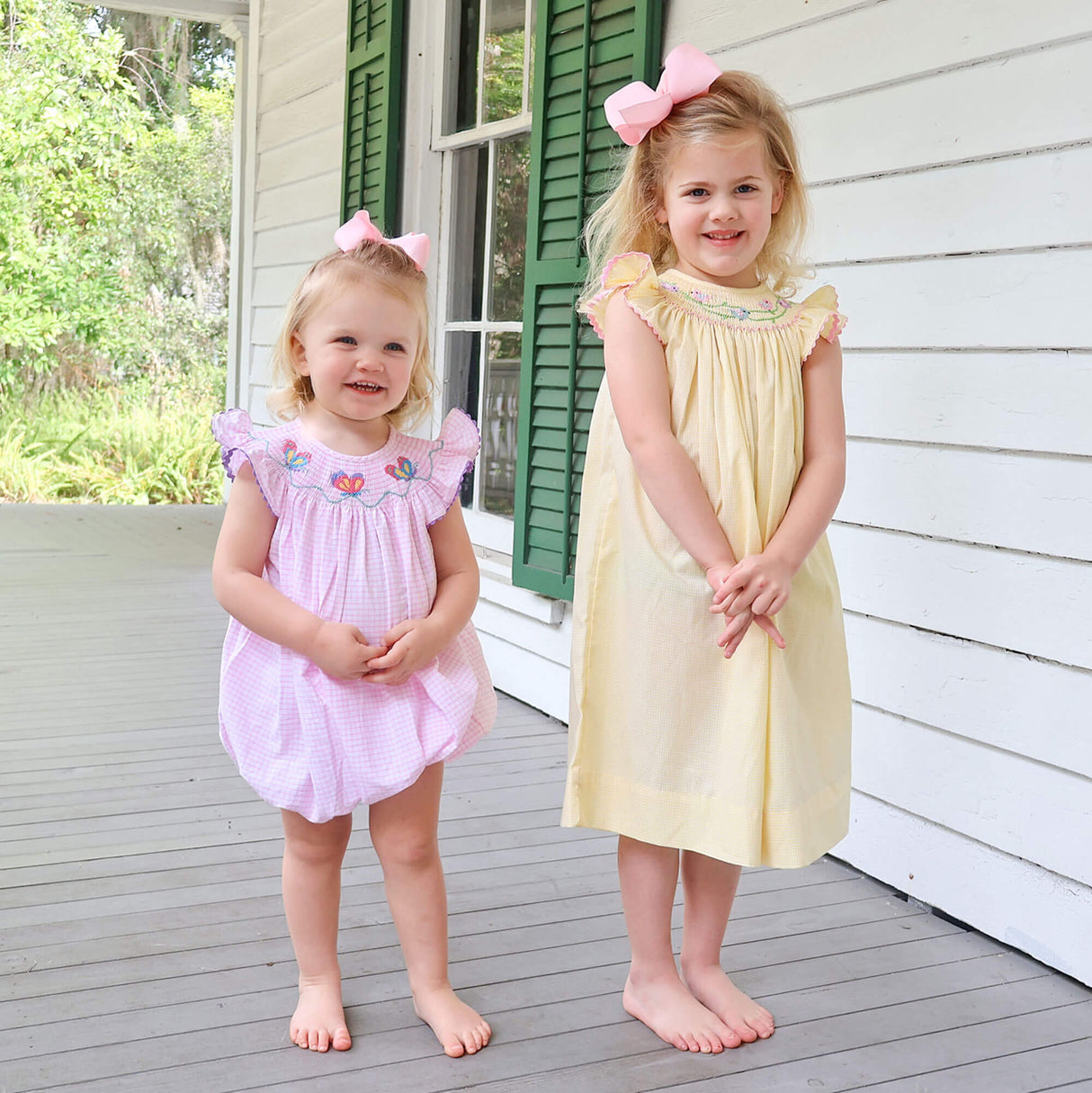 Butterfly Smocked Pink Windowpane Bubble