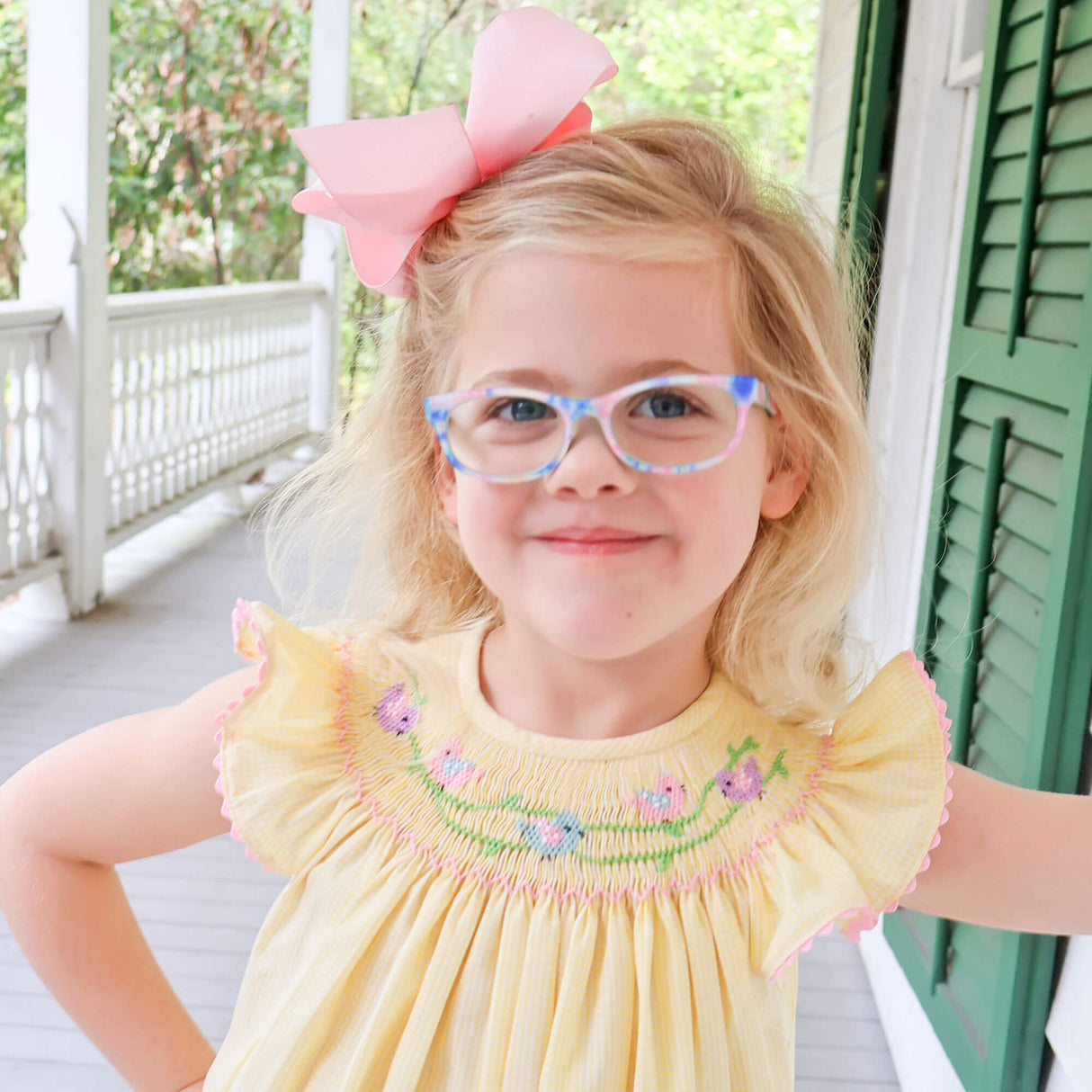 Yellow Check Bird Smocked Dress