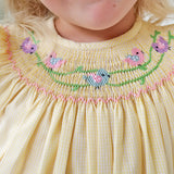 Yellow Check Bird Smocked Dress