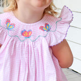 Butterfly Smocked Pink Windowpane Bubble