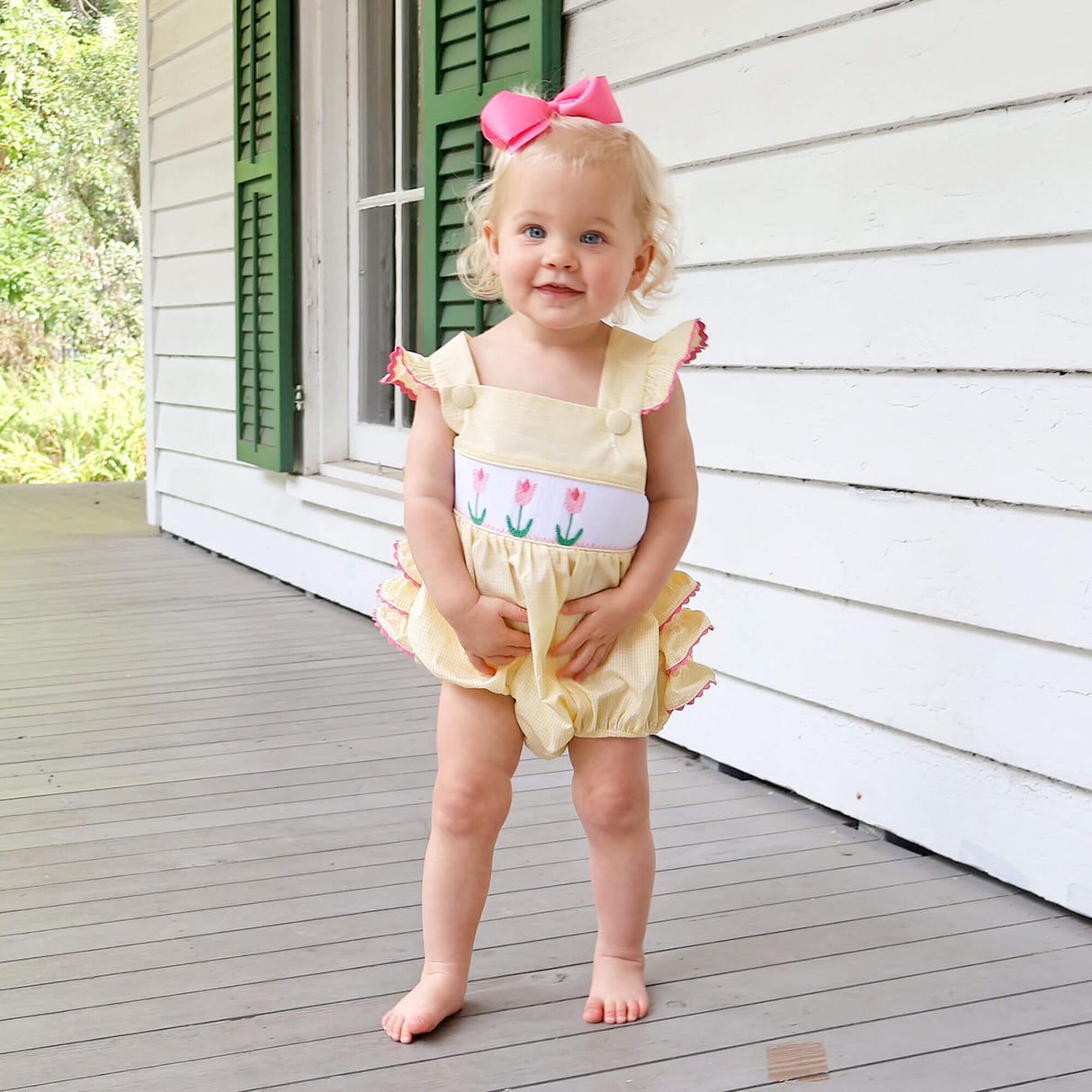 Tulip Smocked Mini Yellow Gingham Leah Bubble