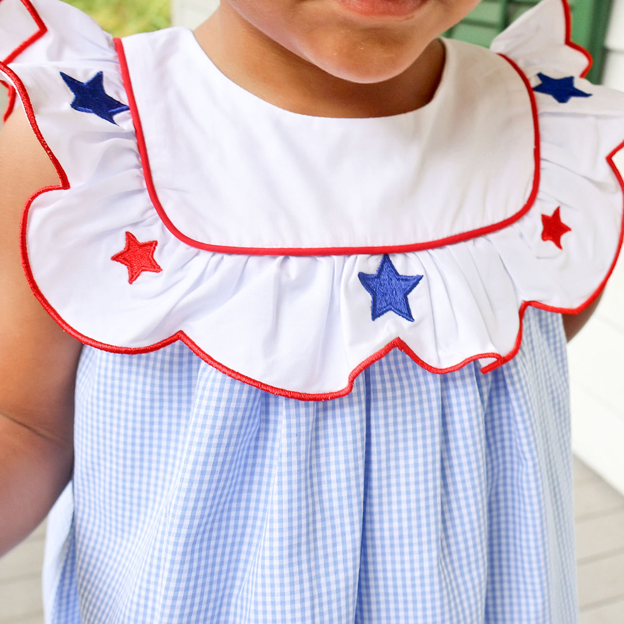 Gleaming Stars Blue Gingham Lacey Dress by Classic Whimsy - - 3T Gleaming Stars Blue Gingham Lacey Dress by Classic Whimsy - - 3T