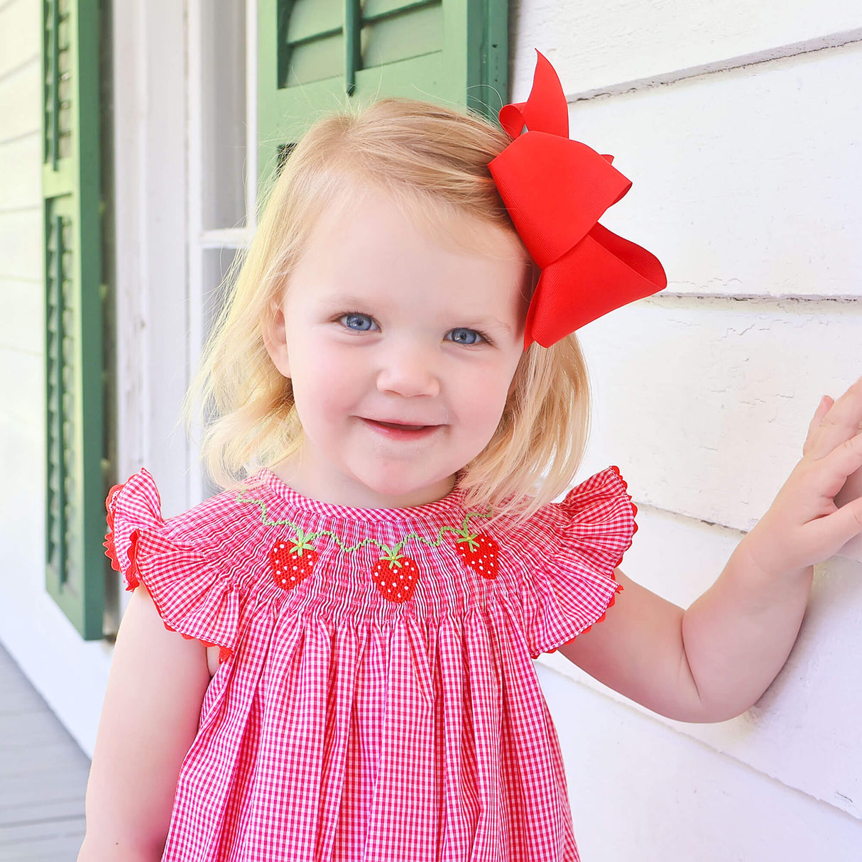 Strawberry Smocked Red Gingham Angel Sleeve Bubble