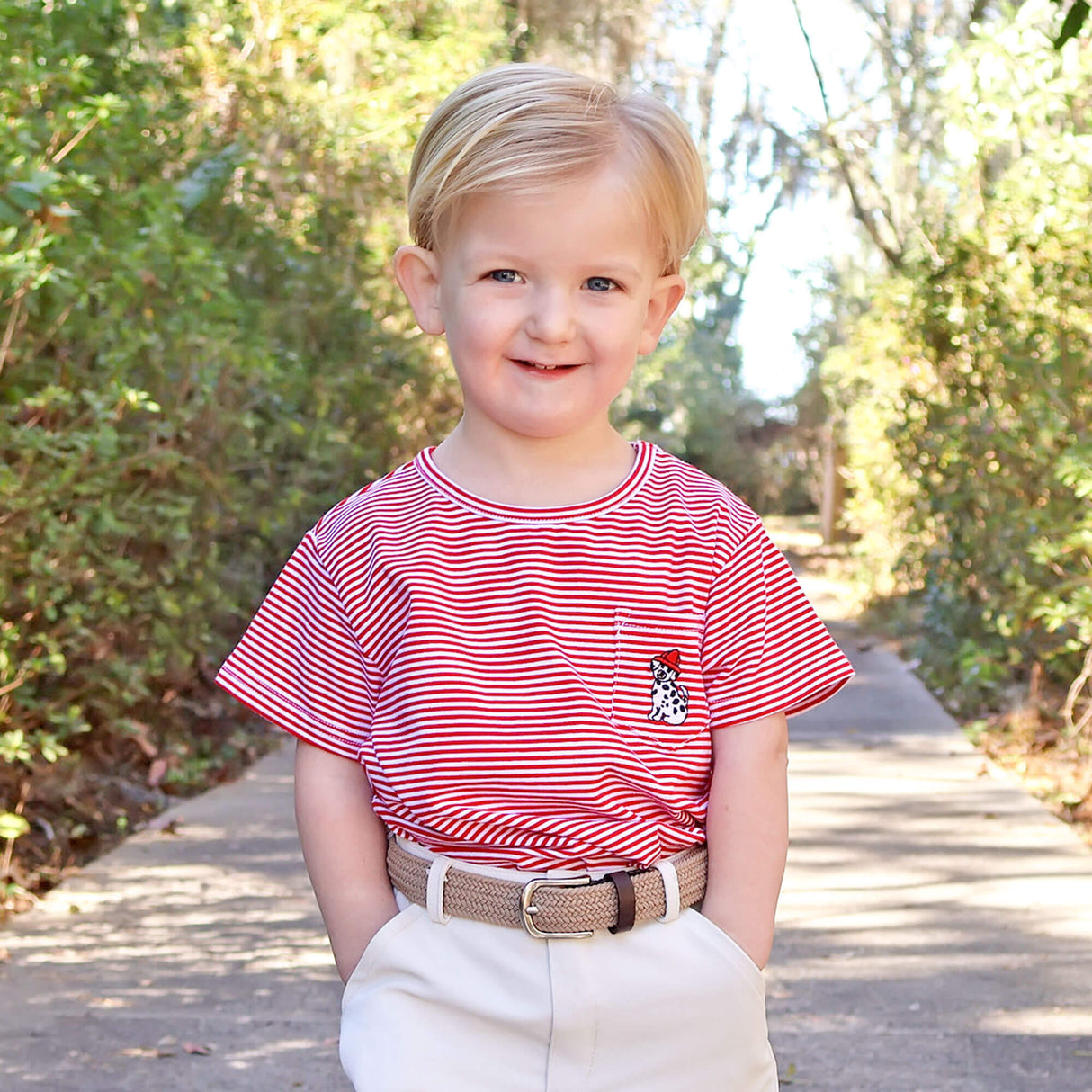 Firehouse Dog Red Stripe Short Sleeve Pocket Shirt