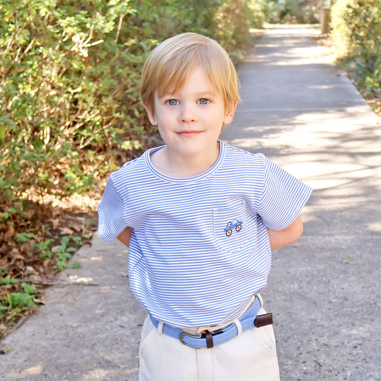 Truck Blue Stripe Short Sleeve Pocket Shirt