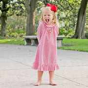 Rudolph Embroidered Red Stripe Nightgown