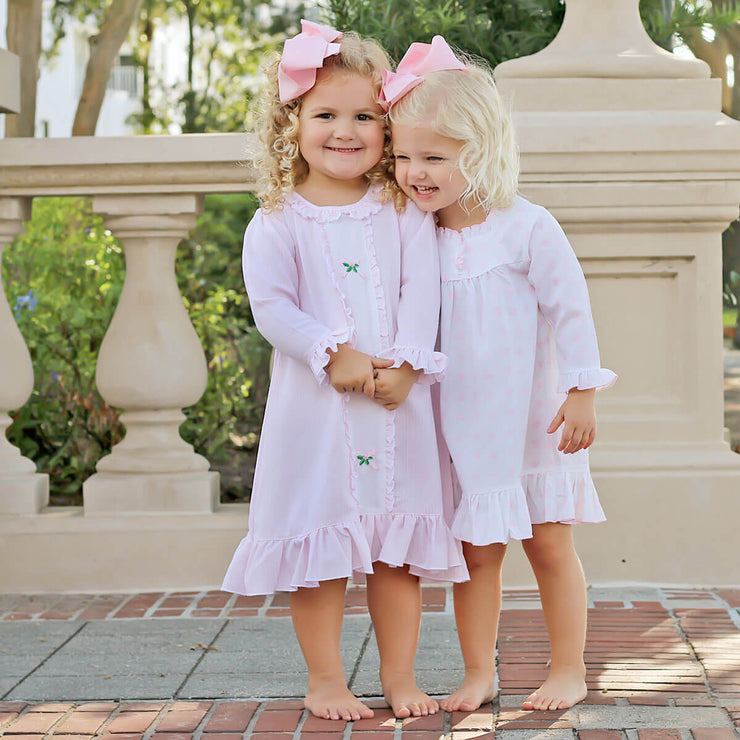 Embroidered Holly and Bow Pink Nightgown