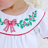 Embroidered Christmas Holly Bow Bubble