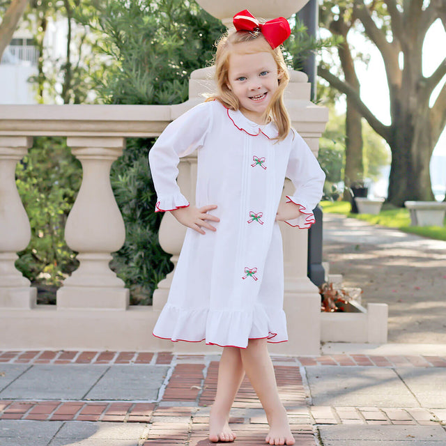 Embroidered Christmas Holly Bow Nightgown – Classic Whimsy
