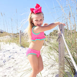 Aquamarine & Hot Pink Crinkle Two Piece Swimsuit