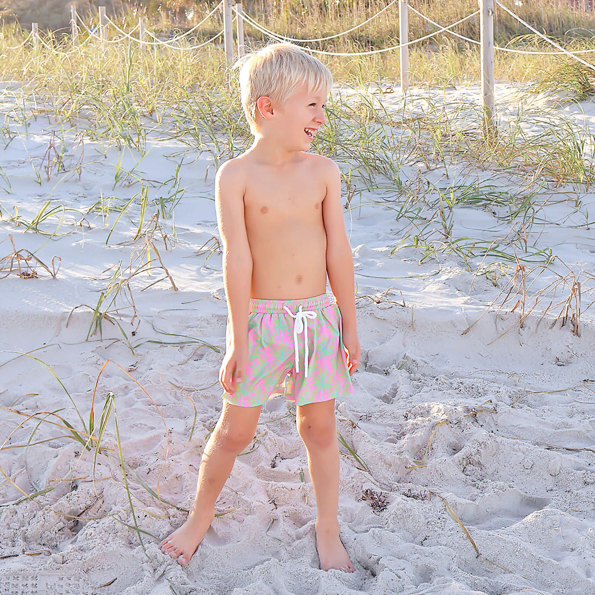 Paradise Palm Pink Swim Trunks