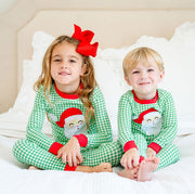 Happy Santa Green Gingham Pajamas